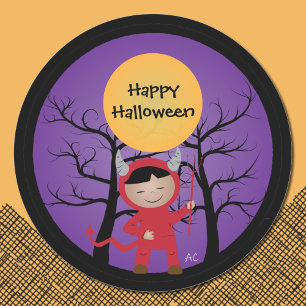 Kid i Djävulen Costume Happy halloween Stickers Runt Klistermärke