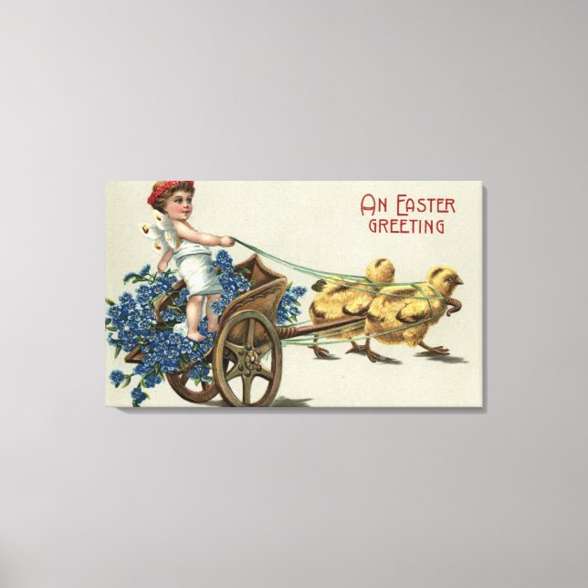 Kid in Toga on Chariot Pulled by Chicks Canvastryck (Framsida)