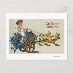 Kid in Toga on Chariot Pulled by Chicks Vykort