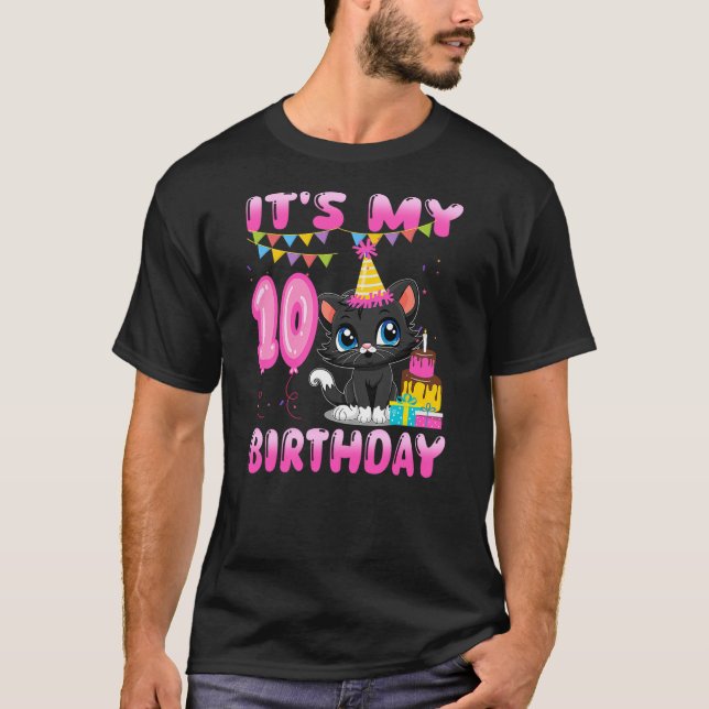 Kid It's My 10th Birthday Black Cat 10 Year Old Bd T Shirt (Framsida)