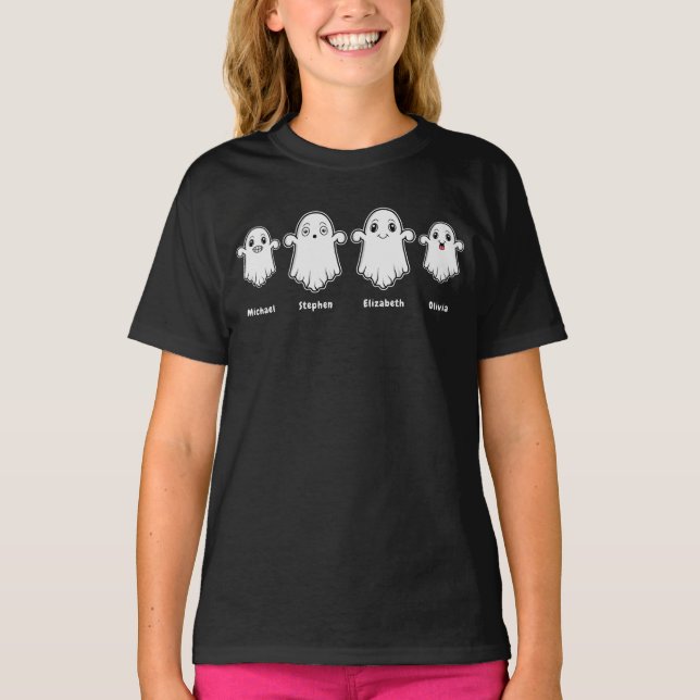 Kid Mamma pappa 4 Person Ghost Family Halloween T Shirt (Framsida)