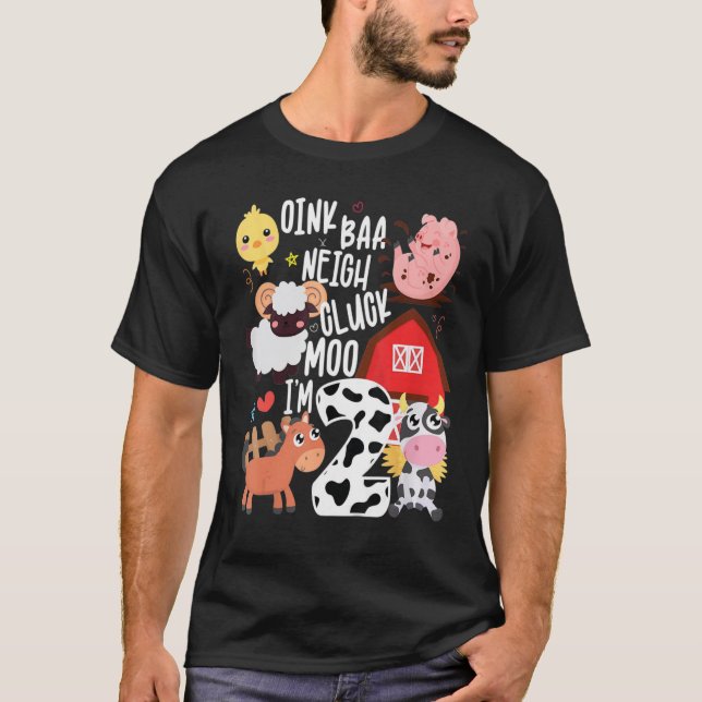Kid Oink Baa Neigh Cluck Moo Im 2 Födelsedagsfest T Shirt (Framsida)