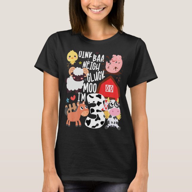 Kid Oink Baa Neigh Cluck Moo Im 3 Födelsedagsfest  T Shirt (Framsida)
