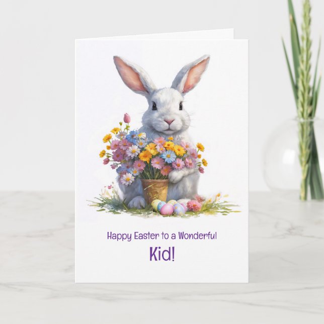 Kid or Child Happy Easter with Cute Bunny  Kort (Framsida)