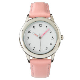 Kid Pink Rostfritt Stål Rosa Läderrem Armbandsur