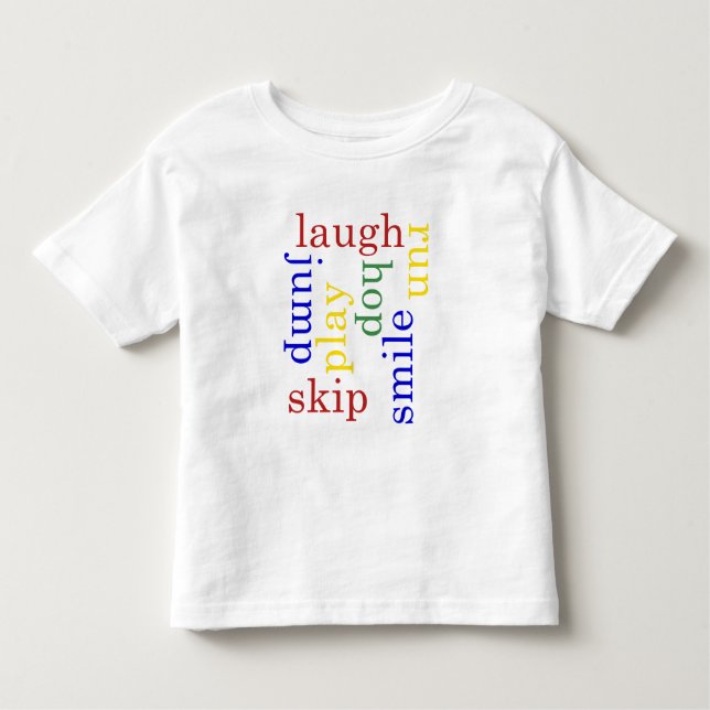 Kid Play, skratt, springa, hoppa typografi t-shirt (Framsida)