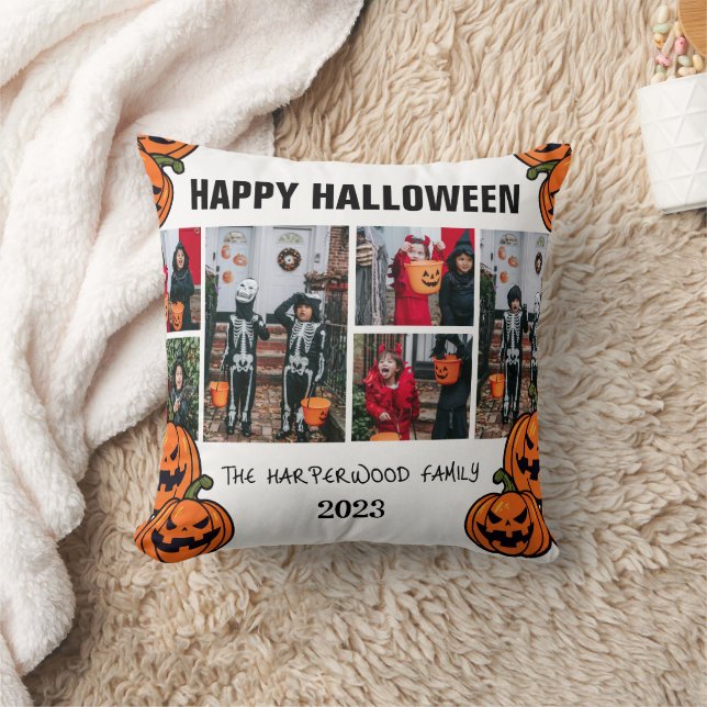 Kid pumpkin jack-o-lantern Halloween Photo Collage Kudde (Filt)