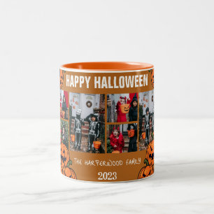Kid pumpkin jack-o-lantern Halloween Photo Collage Två-Tonad Mugg
