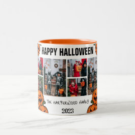 Kid pumpkin jack-o-lantern Halloween Photo Collage Två-Tonad Mugg