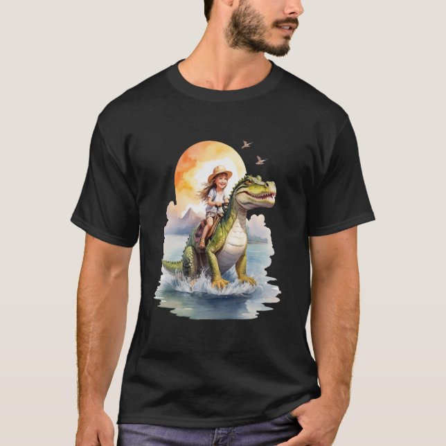 Kid Riding on Dinosaur T Shirt (Framsida)