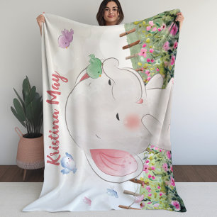 Kid’s Blanket Elephant med  Blommigt för fåglar Fleecefilt