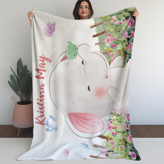 Kid’s Blanket Elephant med  Blommigt för fåglar Fleecefilt