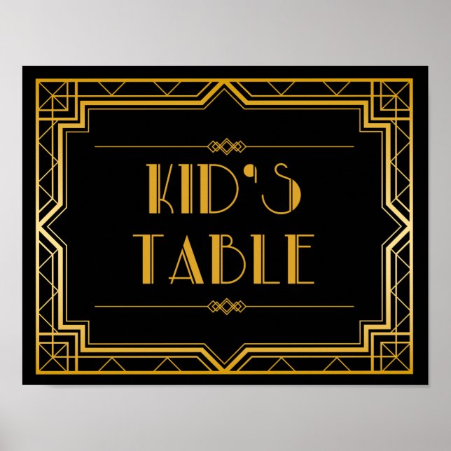 Kid’s Bord Bröllop Sign | Gatsby Art Deco Poster (Framsidan)