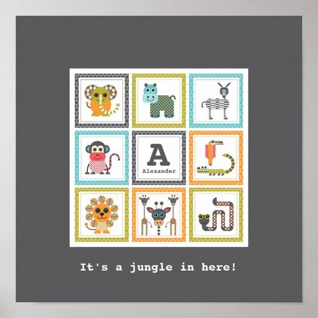 Kid:s moderna jungle Safari Animals Poster (Framsidan)