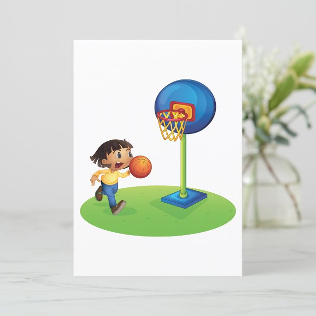 Kid spelar basketboll med Ring Roligt Sports Inbjudningar (Skapare uppladdad)