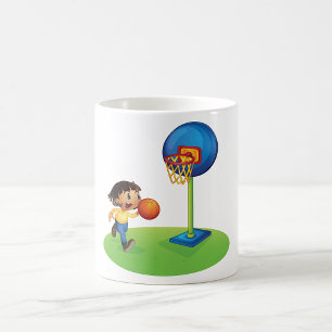 Kid spelar basketboll med Ring Roligt Sports Kaffemugg
