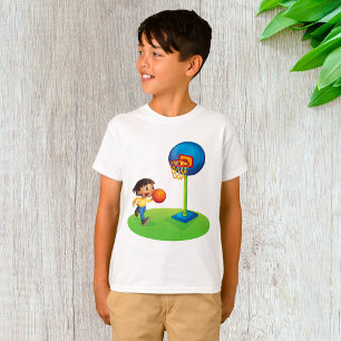 Kid spelar basketboll med Ring Roligt Sports T Shirt