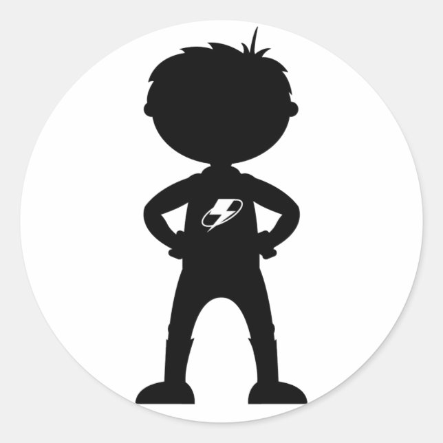 Kid Superhjälten Silhouette Sticker Runt Klistermärke (Framsida)