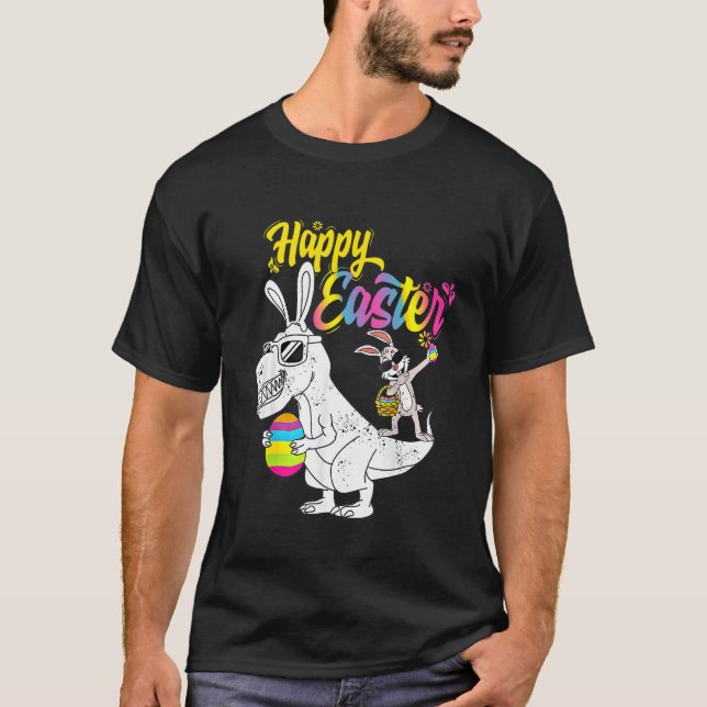 Kidasaurus Glad påsk Rex Dino Dabbing Rabbit Da T Shirt (Framsida)