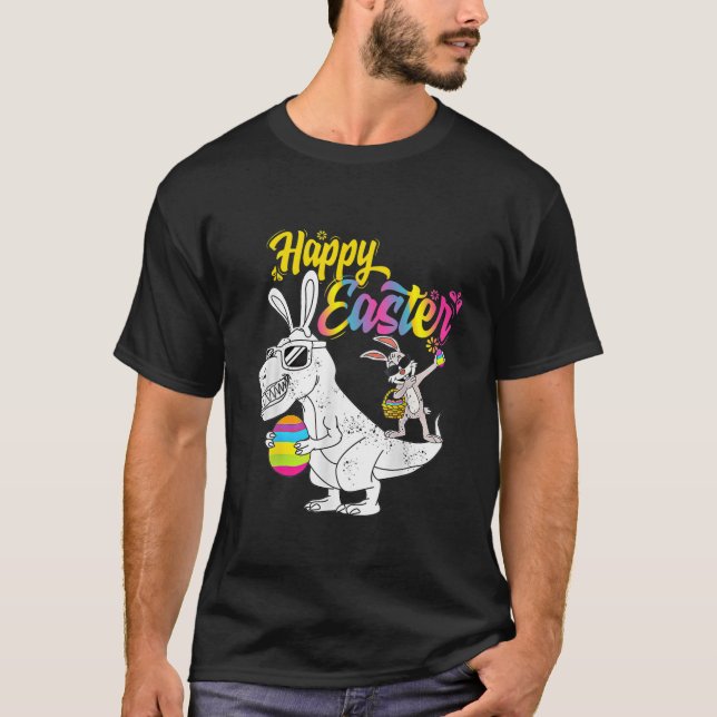 Kidasaurus Glad påsk T Rex Dino Dabbing Rabbit Shirt (Framsida)