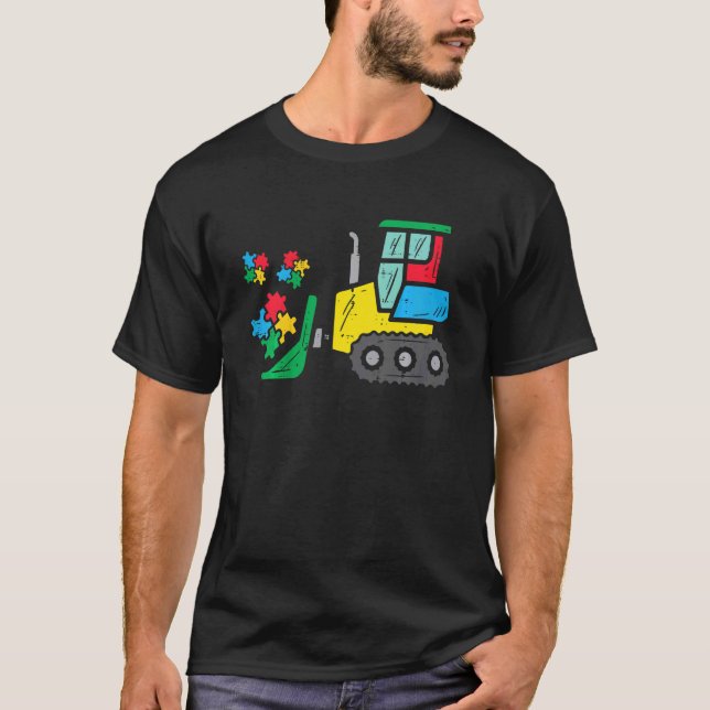 Kidbulldozer Puzzle Autism Awareness Construction T Shirt (Framsida)