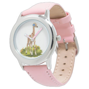 Kiddies Giraff i blå blommig hatt Rosa klocka