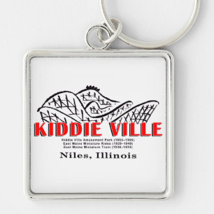 Kiddieville Amusement Park, Niles, Illinois Fyrkantig Silverfärgad Nyckelring