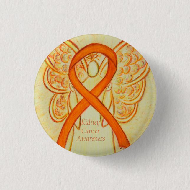 Kidney Cancer Angel Awareness Ribbon Anpassningsba Knapp (Framsida)