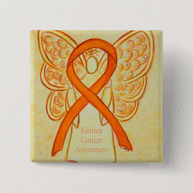 Kidney Cancer Angel Awareness Ribbon Anpassningsba Knapp (Framsida)