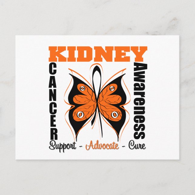 Kidney Cancer Awareness Orange Butterfly Vykort (Framsida)