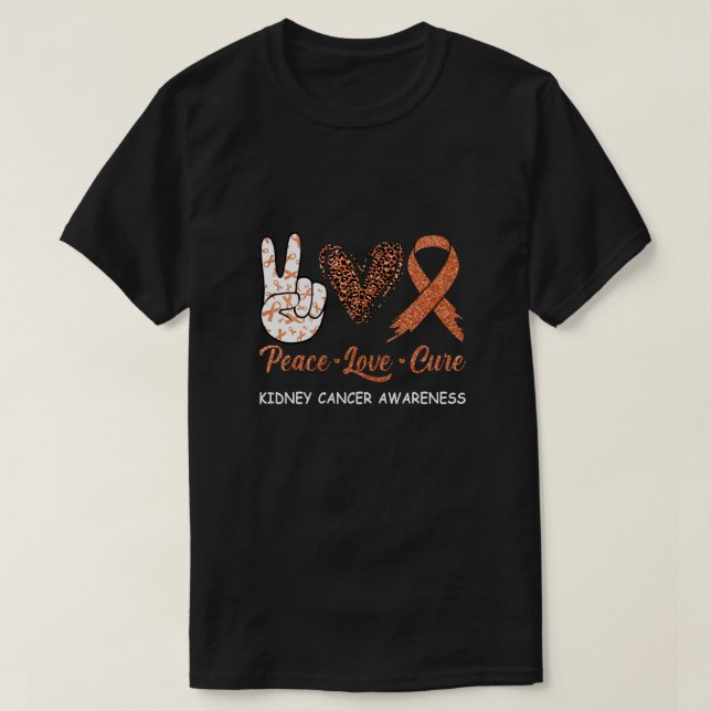 Kidney Cancer Awareness Peace Kärlek Cure Leopard T Shirt (Design framsida)