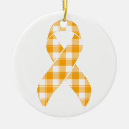 Kidney Cancer Awareness Plaid Orange Ribbon Julgransprydnad Keramik