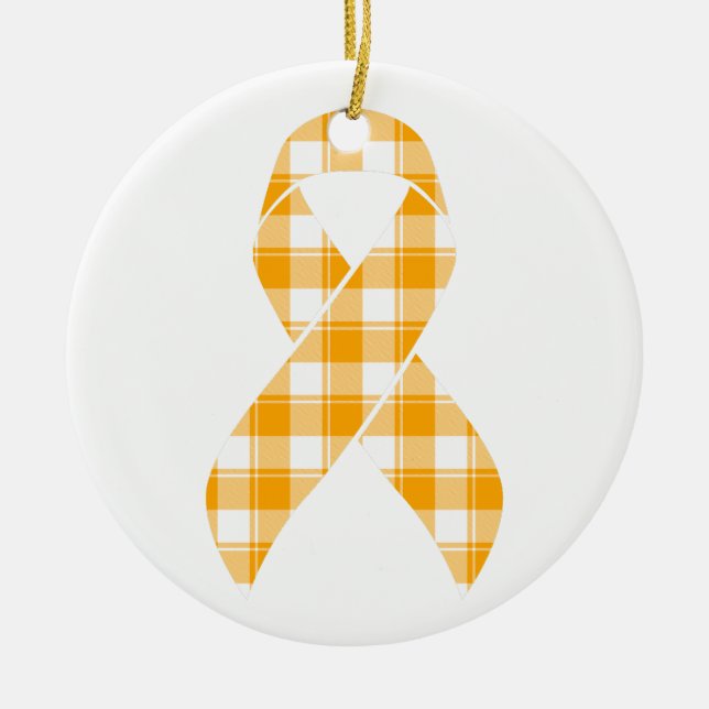 Kidney Cancer Awareness Plaid Orange Ribbon Julgransprydnad Keramik (Framsidan)