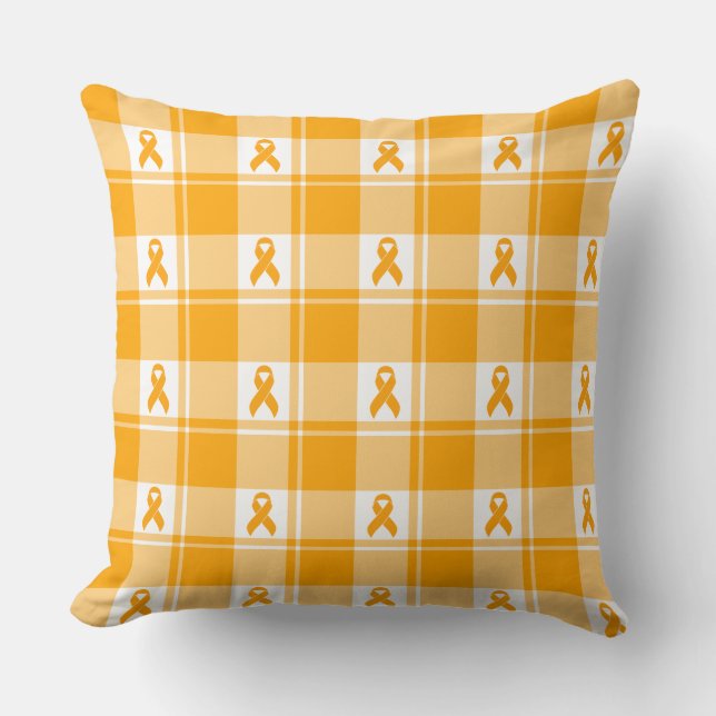 Kidney Cancer Awareness Plaid Orange Ribbon Kudde (Framsida)