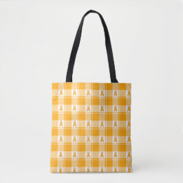 Kidney Cancer Awareness Plaid Tote, Orange Ribbon Tygkasse