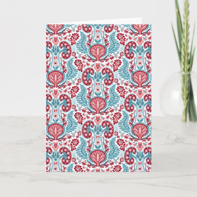 Kidney Damask in Red/Teal Kort (Framsida)