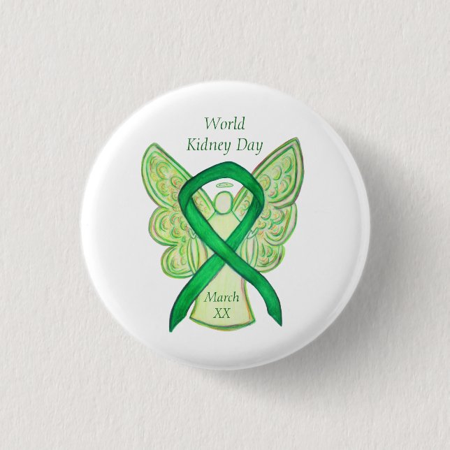 Kidney Day Awareness Ribbon Pin Button Knapp (Framsida)