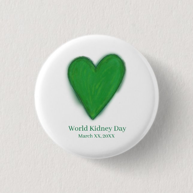 Kidney Day Grönt Awareness Ribbon Buton Pin Knapp (Framsida)