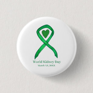 Kidney Day Grönt Awareness Ribbon Buton Pin Knapp