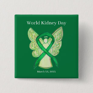 Kidney Day Grönt Awareness Ribbon Button Knapp