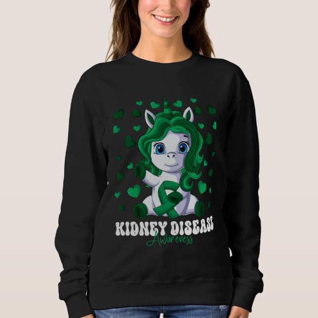 Kidney Disease Awareness Month Green Ribbon Unicor T Shirt (Framsida)