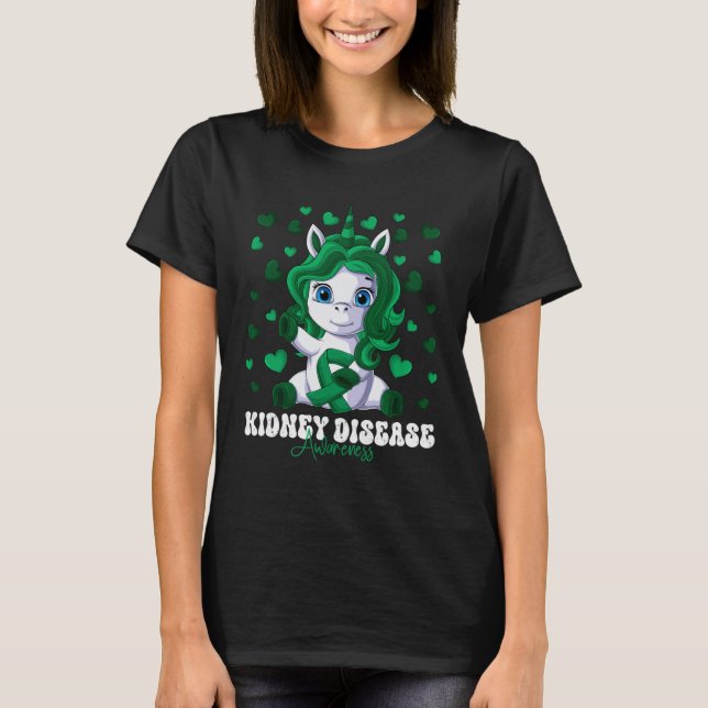Kidney Disease Awareness Month Green Ribbon Unicor T Shirt (Framsida)