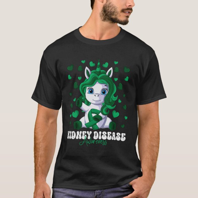 Kidney Disease Awareness Month Green Ribbon Unicor T Shirt (Framsida)