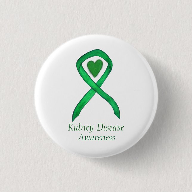 Kidney Disease Awareness Ribbon Heart Button Pin Knapp (Framsida)