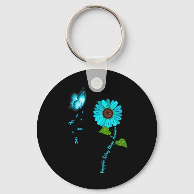 Kidney Disease Awareness Teal Butterfly Solros Nyckelring (Framsida)