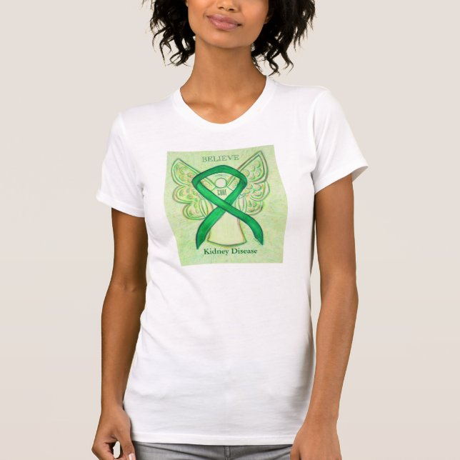 Kidney Disease Grönt Awareness Ribbon Angel Shirt T-shirt (Framsida)