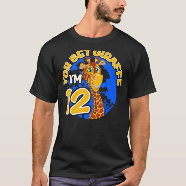 Kids12:e Birthday Giraffe Zoo Theme Tween Birthda T Shirt (Framsida)