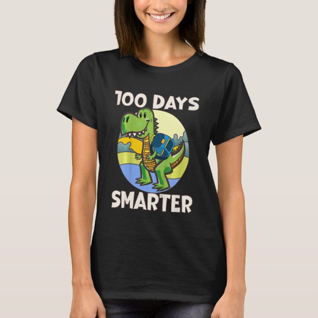 Kids 100 days smarter, Cute dino Happy 100th Day o T Shirt (Framsida)