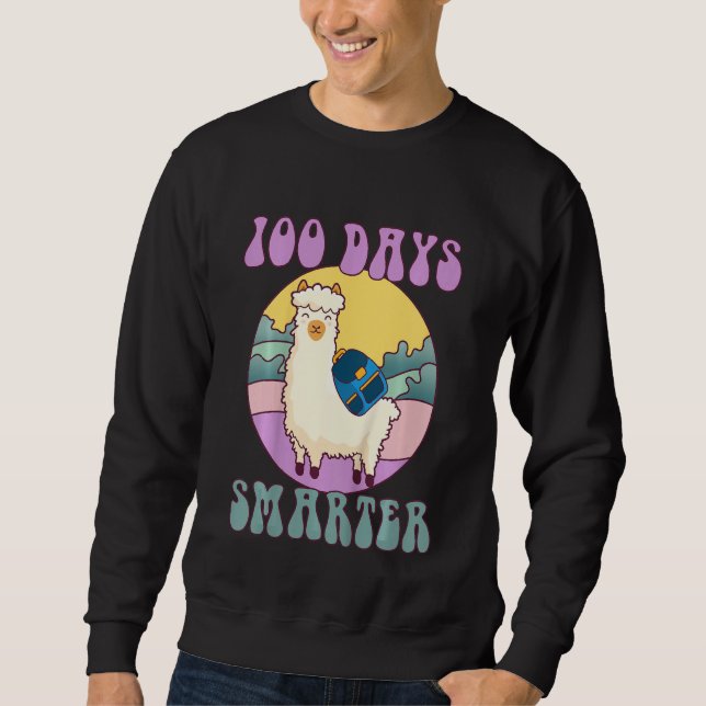 Kids 100 days smarter, Cute llama Happy 100th Day  Lång Ärmad Tröja (Framsida)