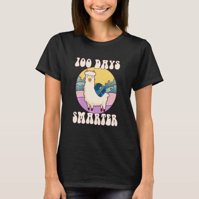 Kids 100 days smarter, Cute llama Happy 100th Day  T Shirt (Framsida)